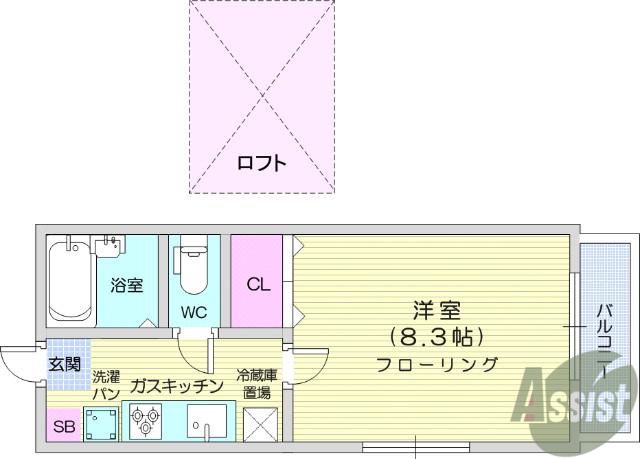 プリンスコート高松(1K/2階)の間取り写真