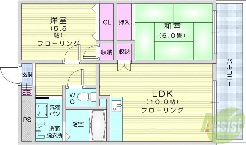 アイーラ渡辺(2LDK/1階)の間取り写真