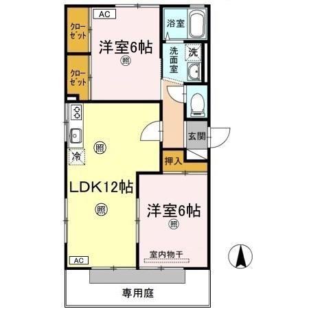 楠小路 C棟(2LDK/1階)の間取り写真