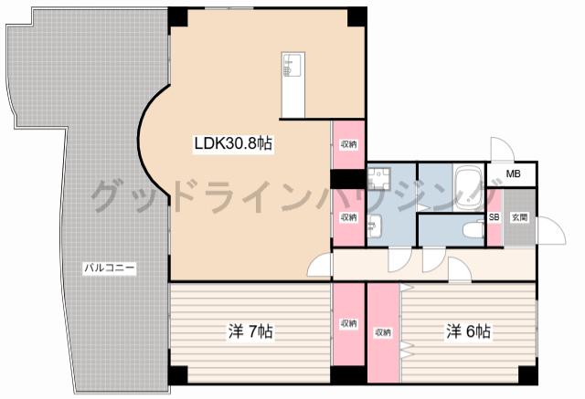 プレジオ滝野(2LDK/7階)の間取り写真