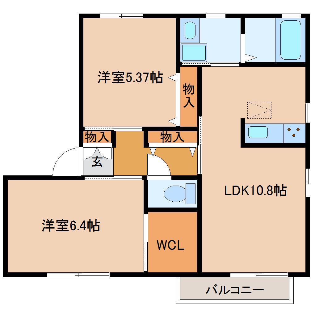 プリムローズ弐番館(2LDK/1階)の間取り写真