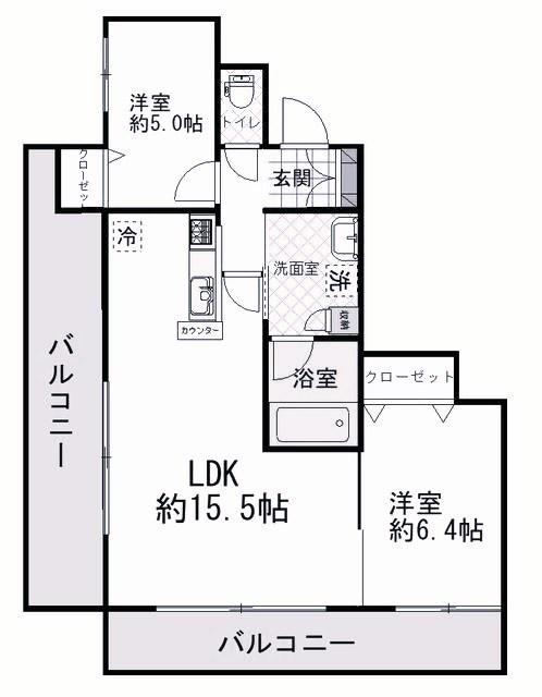 グルーブ朝霧グランアリーナ(2LDK/5階)の間取り写真