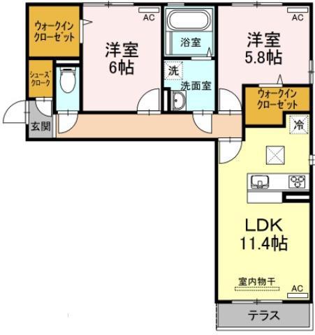 リーリエ中吉野(2LDK/1階)の間取り写真