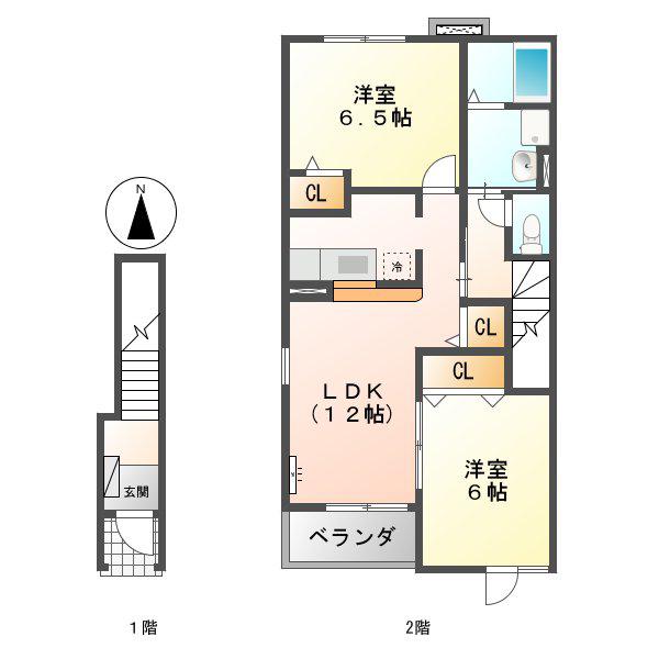 オーブ・ベルB(2LDK/2階)の間取り写真