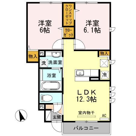 アークタウン三ツ藤C(2LDK/1階)の間取り写真