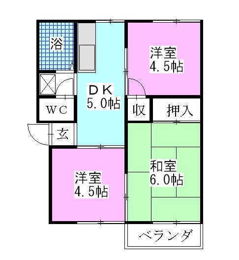 明和コーポ(3DK/2階)の間取り写真