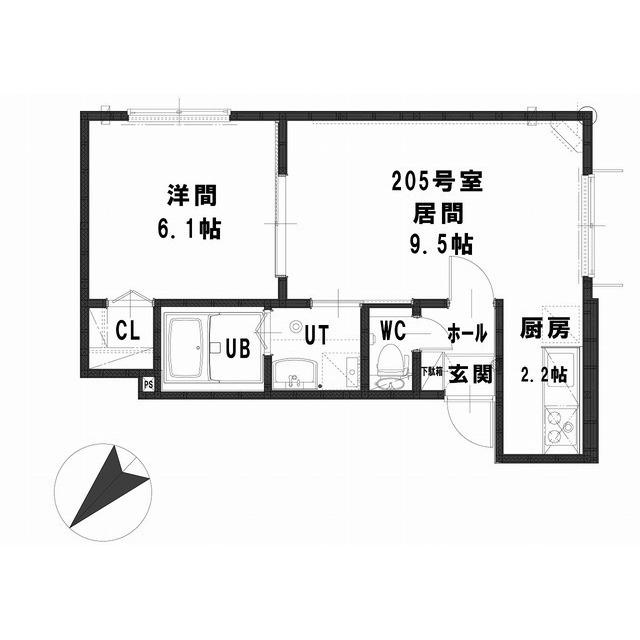ルミエール アンソレイエ(1LDK/2階)の間取り写真