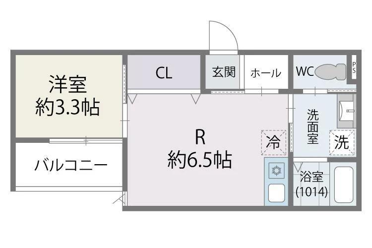 ジラフ姪浜駅前(1DK/2階)の間取り写真