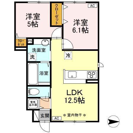メゾン・ド・ファンテーヌ(2LDK/1階)の間取り写真