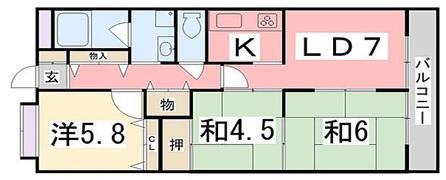 ライオンズマンション姫路東今宿(3LDK/5階)の間取り写真