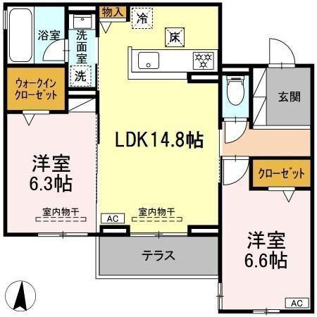 D-CREST安東1丁目(2LDK/3階)の間取り写真