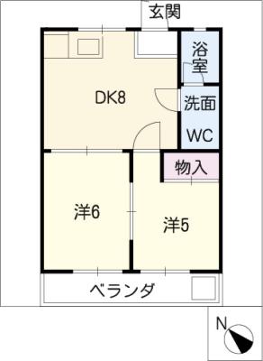 高瀬山ハイツ(2DK/1階)の間取り写真