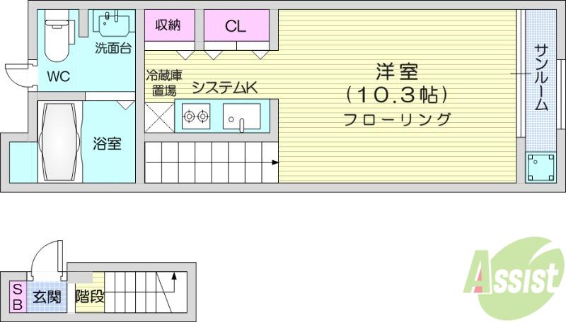 ベル フィオーレ(ワンルーム/2階)の間取り写真