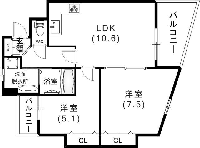 マノワール・ラ山本通(2LDK/2階)の間取り写真