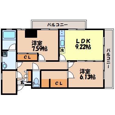 サクセスカバーヒルズ(2LDK/9階)の間取り写真