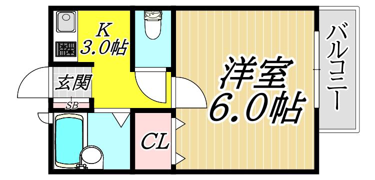 ロイヤルハイネス(1K/2階)の間取り写真