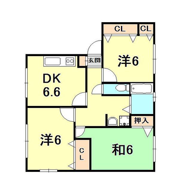 リビング川西(3DK/1階)の間取り写真