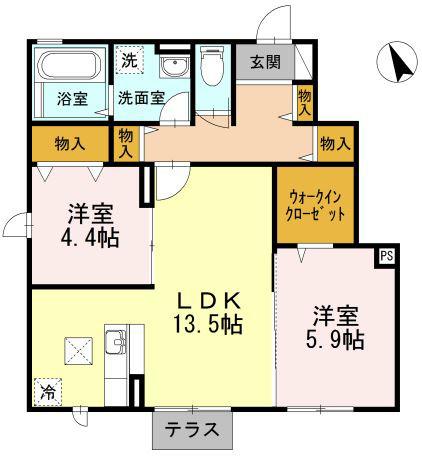 ウイングコート(2LDK/1階)の間取り写真