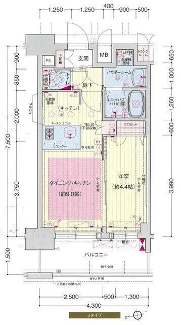 プレサンス大阪城公園ネクサス(1DK/15階)の間取り写真