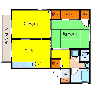 グランディールJ2(2DK/2階)の間取り写真