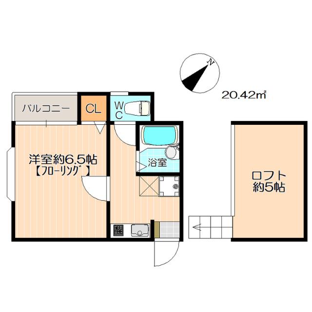 ピュア東比恵参番館(1SK/2階)の間取り写真