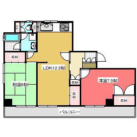 ワコービル(2LDK/7階)の間取り写真