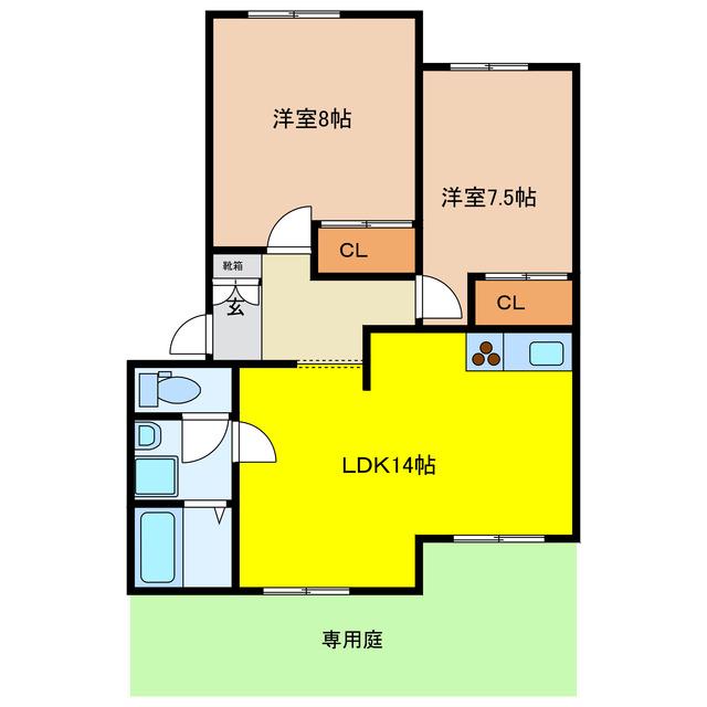 パティオガーデンC(2LDK/1階)の間取り写真
