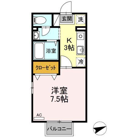 セピアコート(1K/2階)の間取り写真