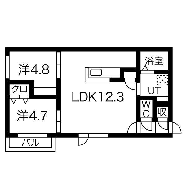 アベイズ栄通(2LDK/2階)の間取り写真