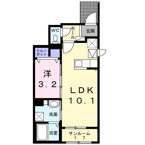 ウィステリア ガーデン(1LDK/1階)の間取り写真