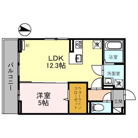 ルシール西岩田(1LDK/3階)の間取り写真