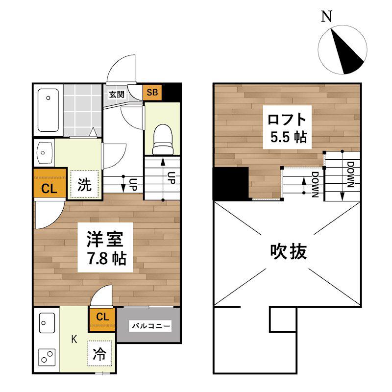 LA.CLASS上熊本ノース(ワンルーム/2階)の間取り写真