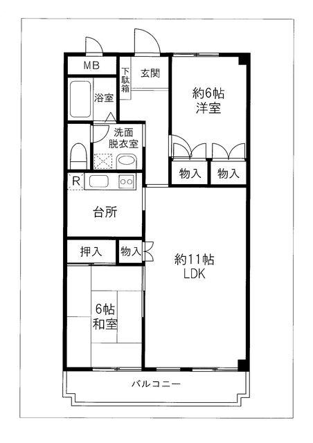 バラハイツ十日市場303(2LDK/3階)の間取り写真