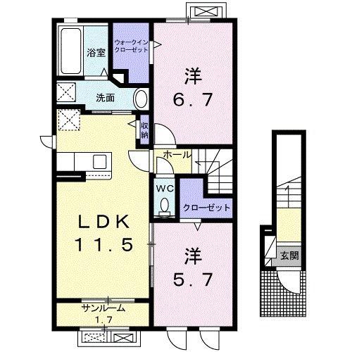 メルヴェーユ II(2LDK/2階)の間取り写真