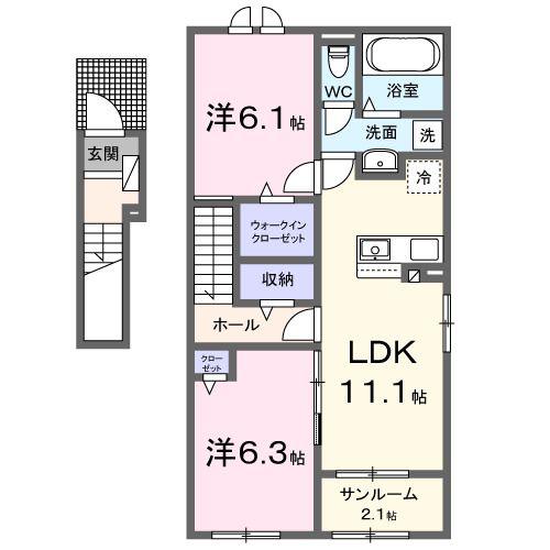 レジデンス界(2LDK/2階)の間取り写真