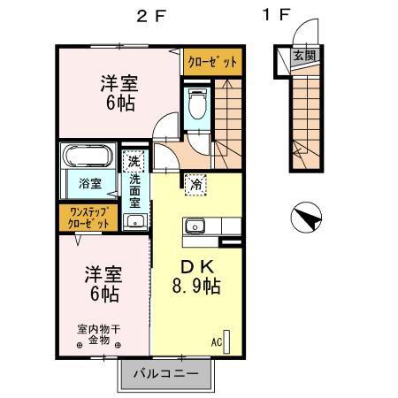 ダンデライオンB棟(2DK/2階)の間取り写真