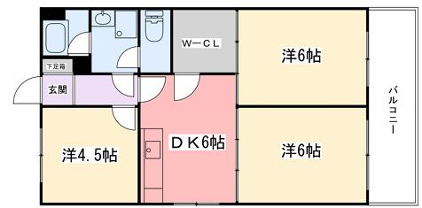 東今宿中村コーポII(3DK/6階)の間取り写真