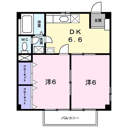 ニューシティ三条B(2DK/2階)の間取り写真