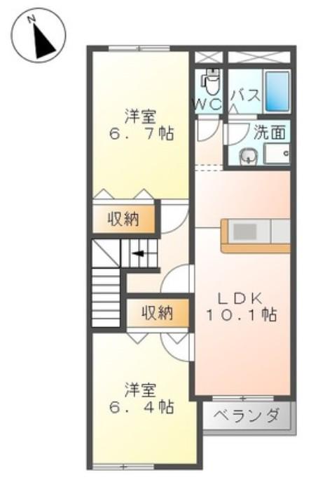 キャトルヴィラージュ(2LDK/2階)の間取り写真