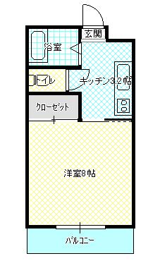 パープルタウン(1K/2階)の間取り写真