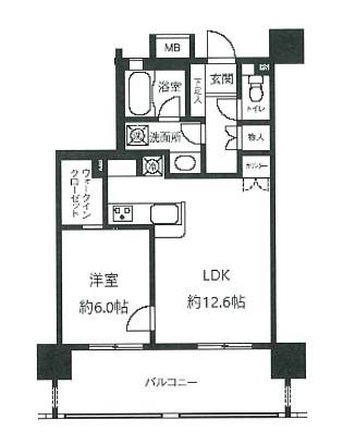 ライオンズシティ白金高輪(1LDK/5階)の間取り写真