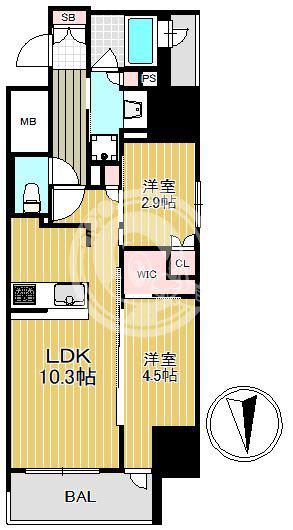 ソルティア天満橋駅前(2LDK/15階)の間取り写真