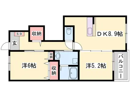 カトレーヴIII(2DK/1階)の間取り写真
