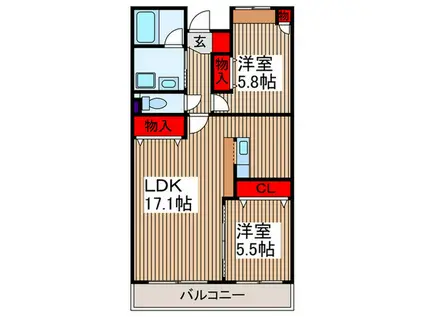 ロイヤルヒルズ中浦和(2LDK/1階)の間取り写真