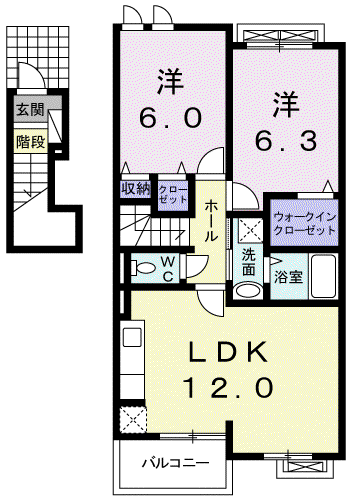 ミニョン・ブローテ 2F(2LDK/2階)の間取り写真