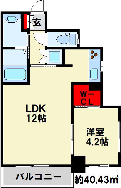 ERDE三萩野(1LDK/7階)の間取り写真