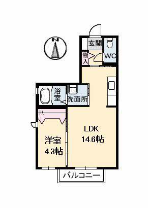 クレセントハイムA棟(1LDK/2階)の間取り写真