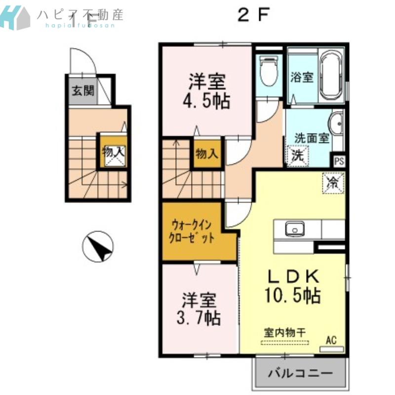 ヴィラ桜木C棟(2LDK/2階)の間取り写真
