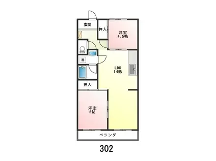 品川第1ビル(2LDK/3階)の間取り写真