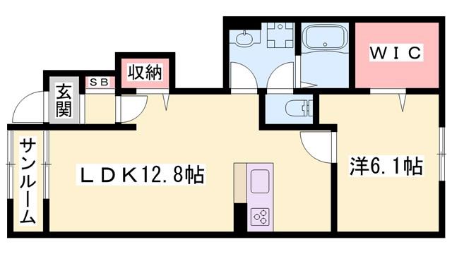 ヴィラ ドゥ グレーヌ梅ケ谷D(1LDK/1階)の間取り写真